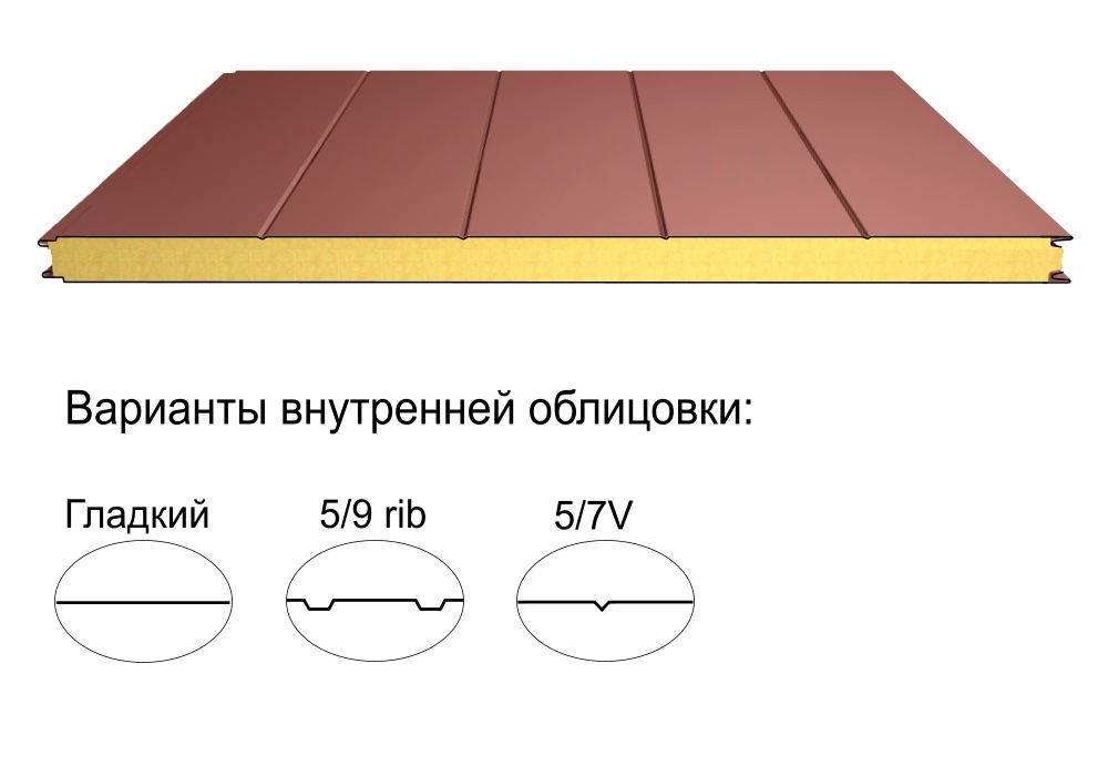Стеновая трёхслойная сэндвич-панель 5 V 150мм 1000мм с видимым креплением минеральная вата Полиэстер КапиталСтрой